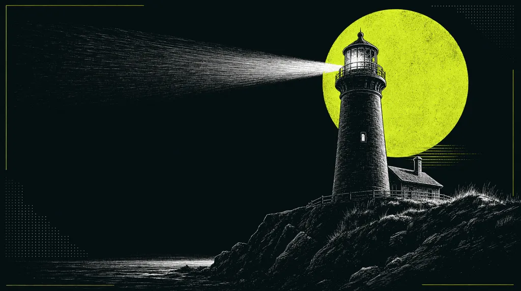 Farol com o facho cortando o escuro
