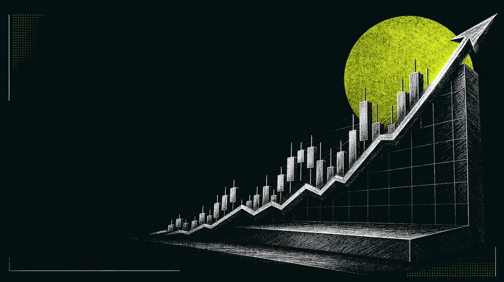 Gráfico de candles em alta com a linha de tendência rompendo para cima
