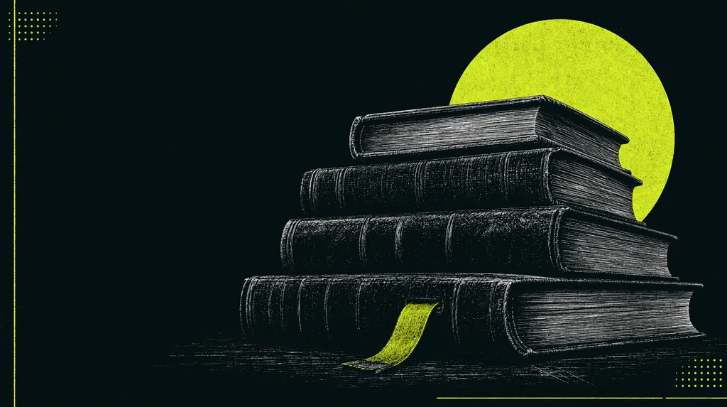 Pilha de livros encadernados com marcador de fita