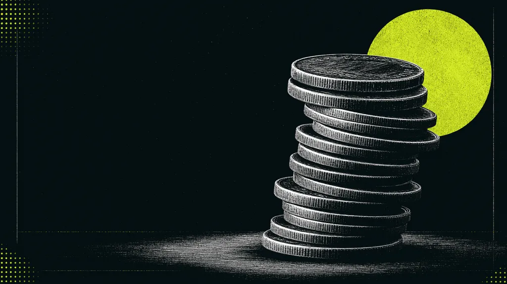 Pilha inclinada de moedas metálicas