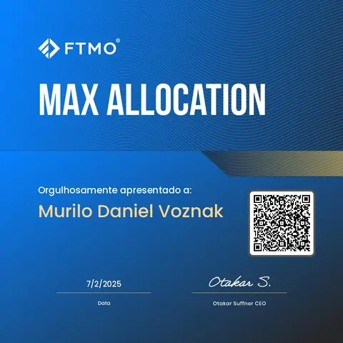 Certificado de alocação máxima emitido pela mesa FTMO, em 07/02/2025.