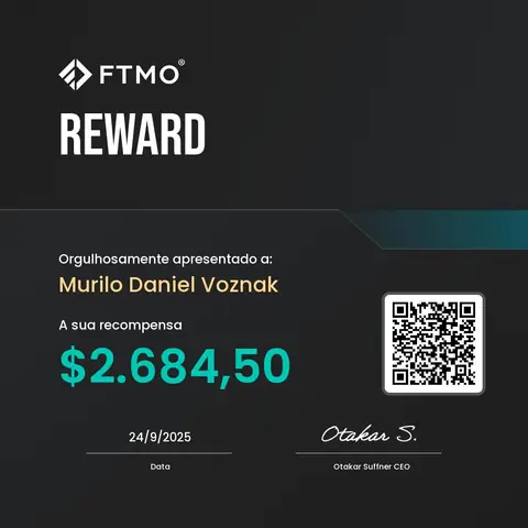 Certificado de saque emitido pela mesa FTMO, no valor de US$ 2.684,50, em 24/09/2025.