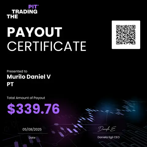 Certificado de saque emitido pela mesa The Trading Pit, no valor de US$ 339,76, em 05/08/2025.